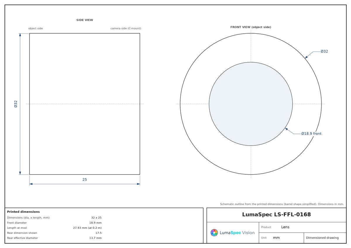 LS-FFL-0168 dimensions (mm)