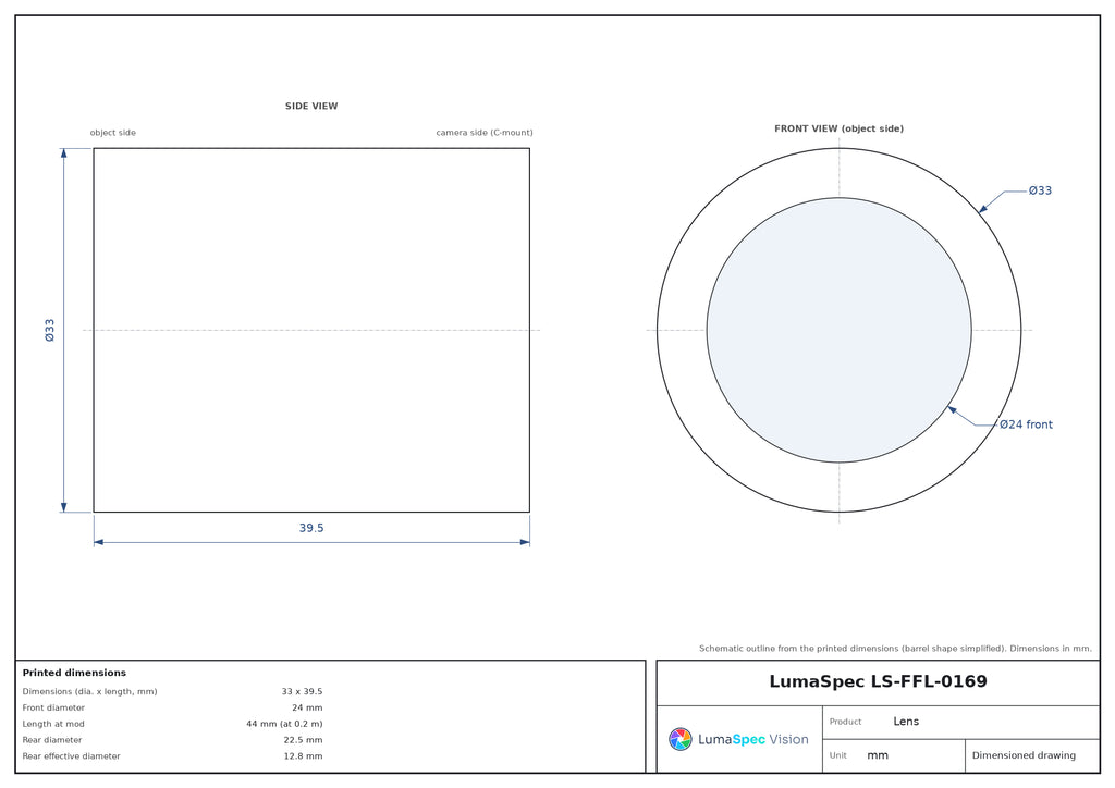 LS-FFL-0169 dimensions (mm)
