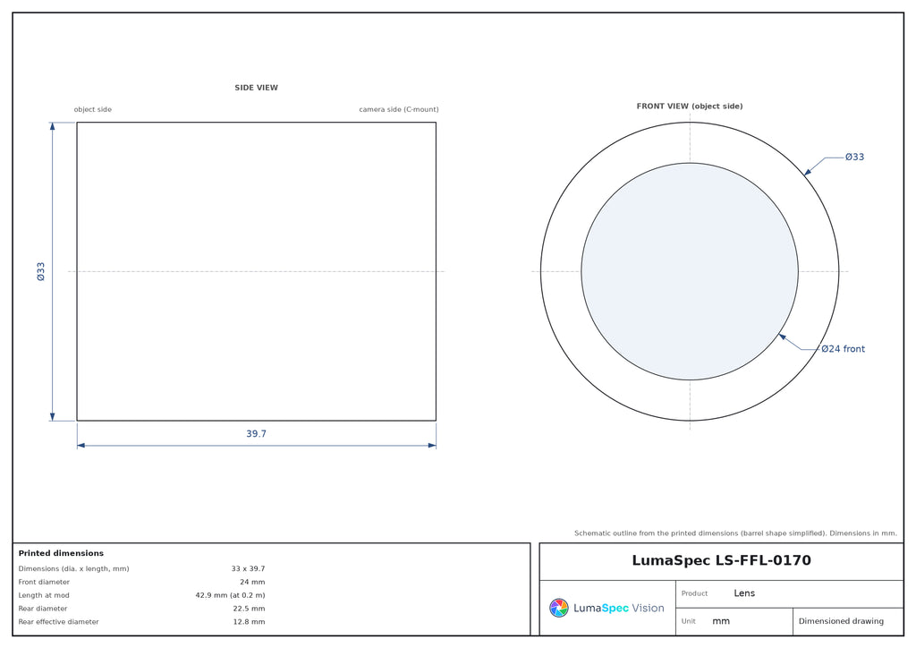 LS-FFL-0170 dimensions (mm)