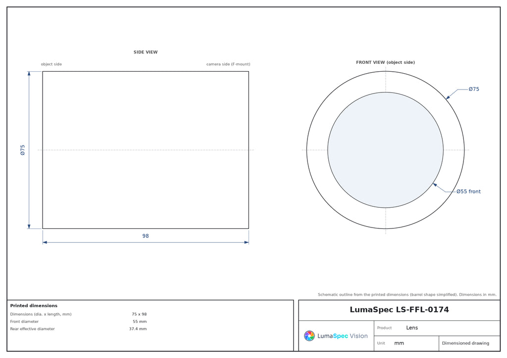 LS-FFL-0174 dimensions (mm)