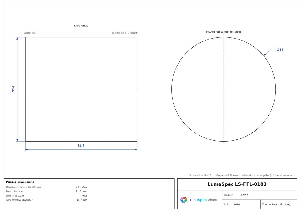 LS-FFL-0183 dimensions (mm)