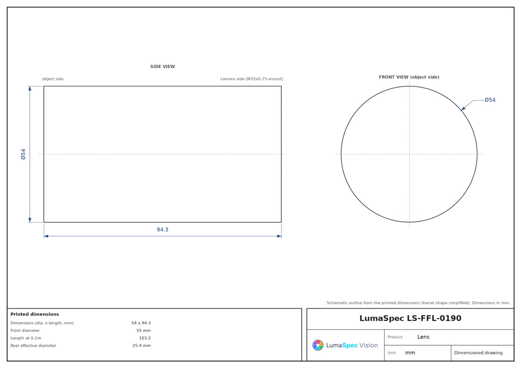 LS-FFL-0190 dimensions (mm)
