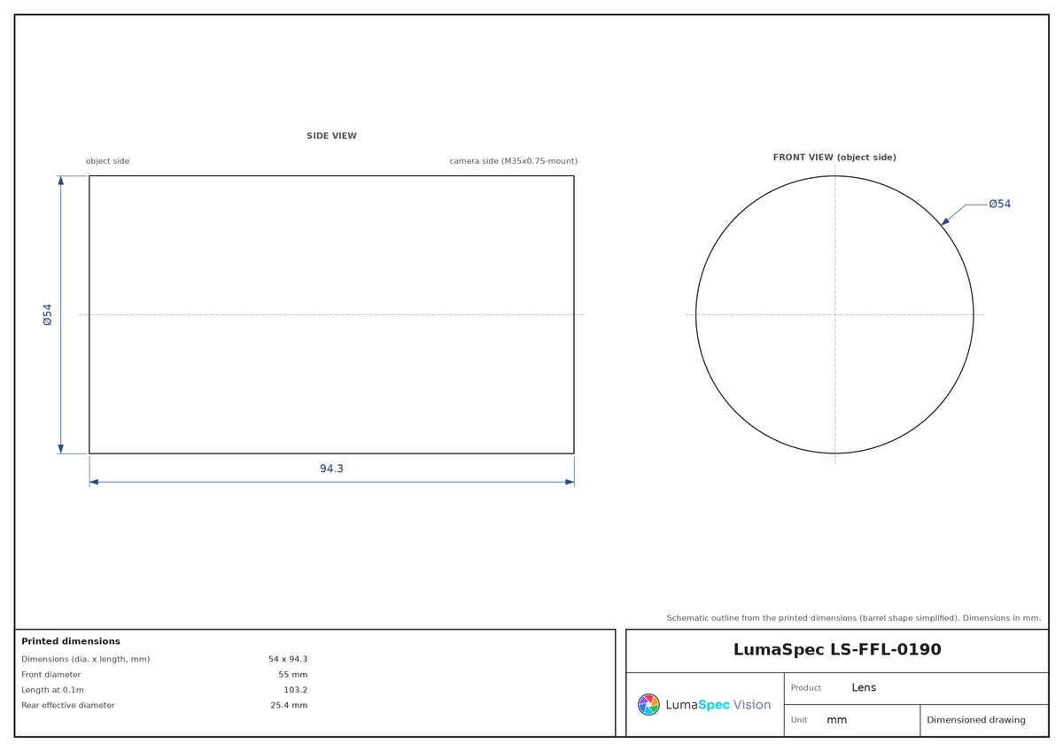 LS-FFL-0190 dimensions (mm)