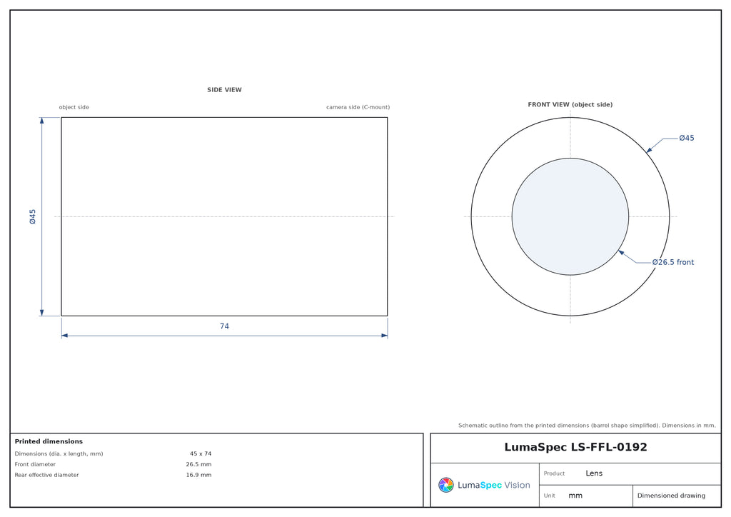 LS-FFL-0192 dimensions (mm)