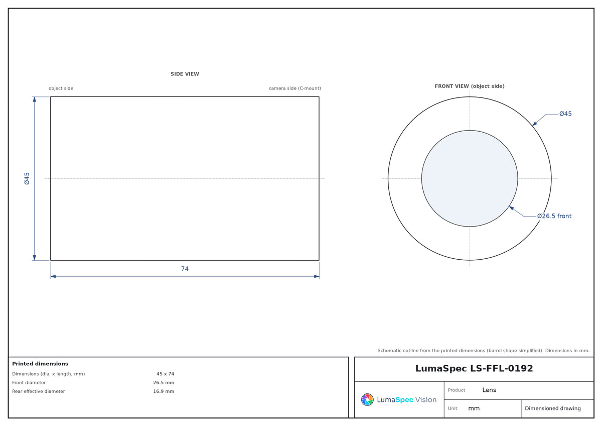 LS-FFL-0192 dimensions (mm)