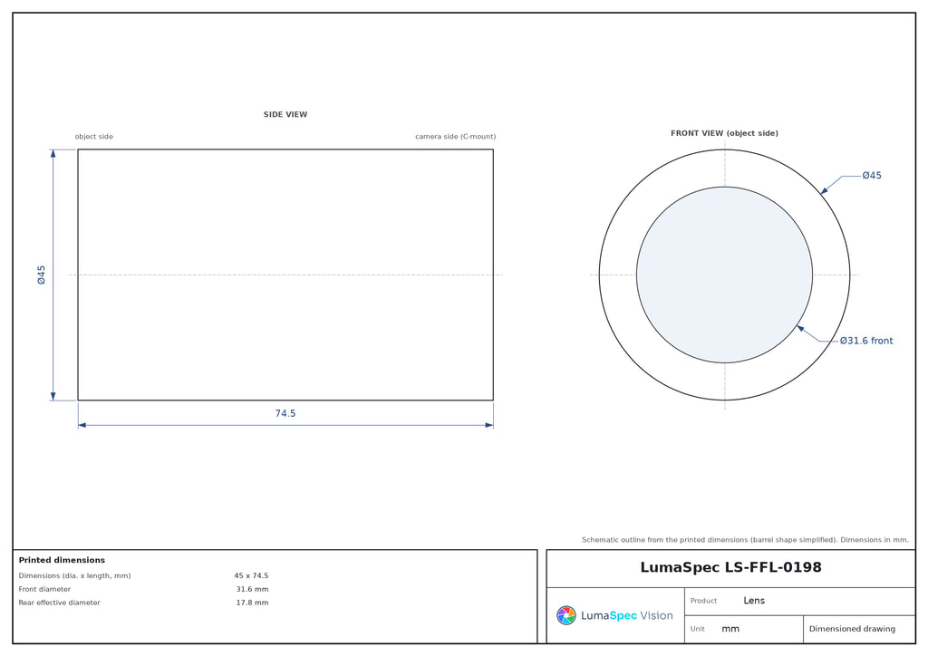LS-FFL-0198 dimensions (mm)