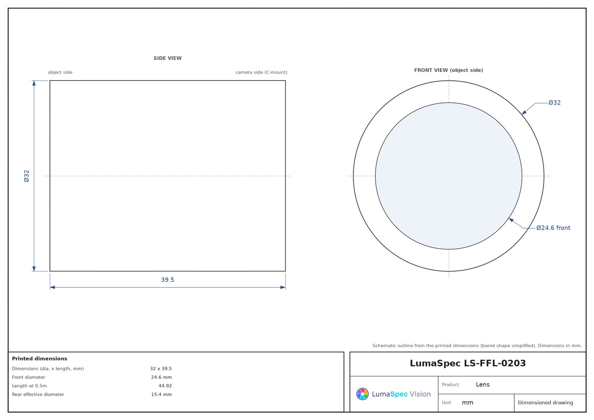 LS-FFL-0203 dimensions (mm)