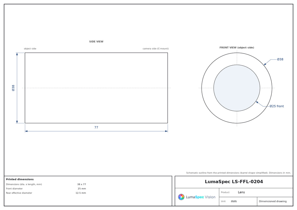 LS-FFL-0204 dimensions (mm)