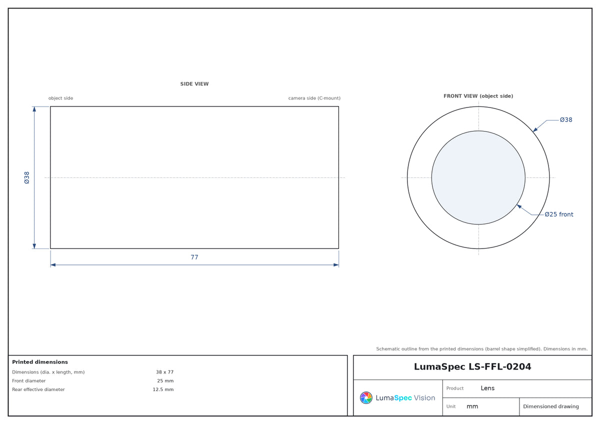 LS-FFL-0204 dimensions (mm)