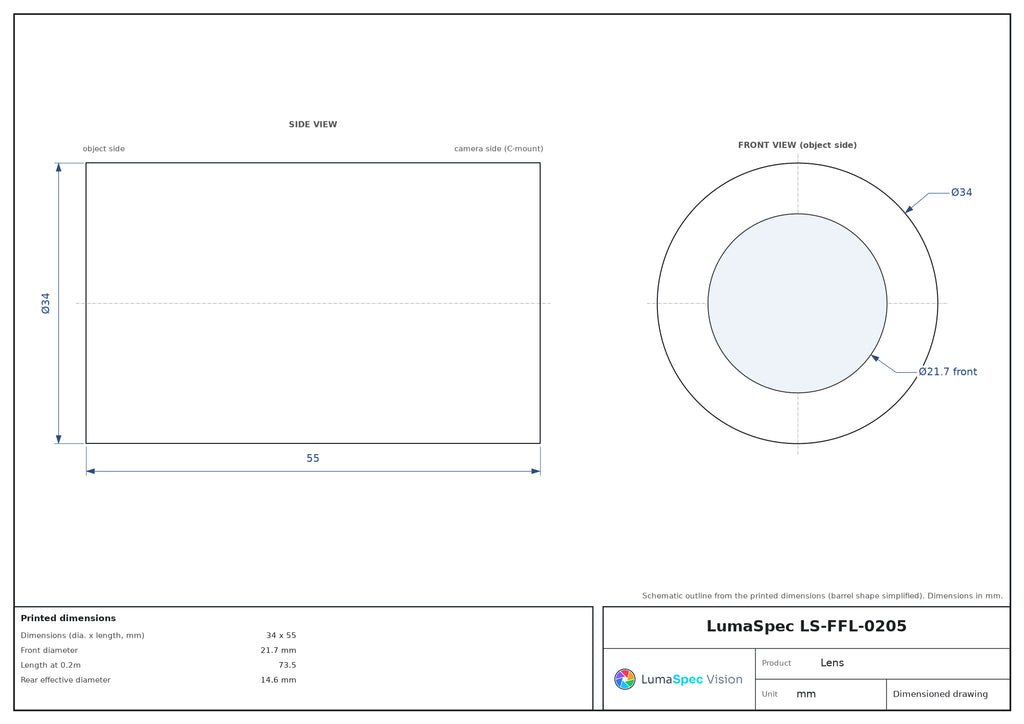 LS-FFL-0205 dimensions (mm)