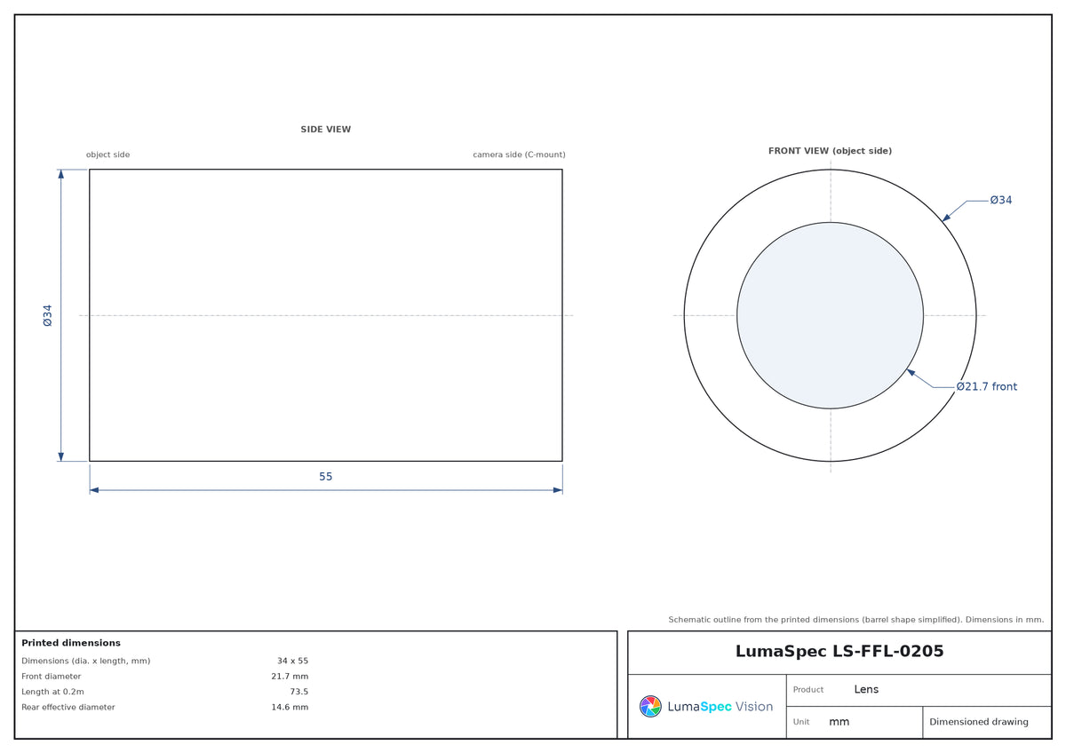 LS-FFL-0205 dimensions (mm)