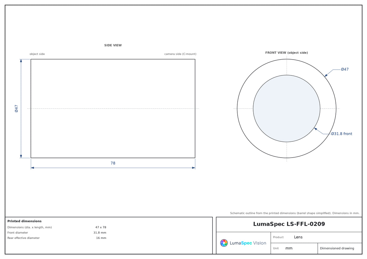 LS-FFL-0209 dimensions (mm)