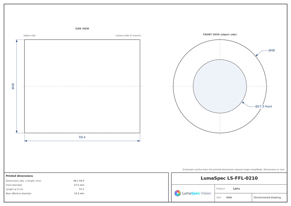 LS-FFL-0210 dimensions (mm)