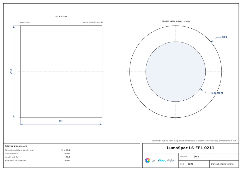 LS-FFL-0211 dimensions (mm)