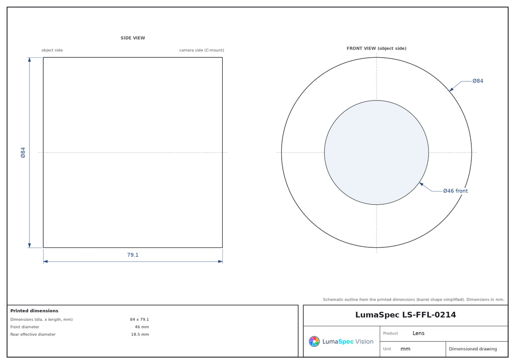 LS-FFL-0214 dimensions (mm)