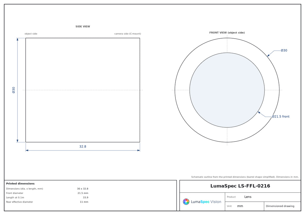 LS-FFL-0216 dimensions (mm)