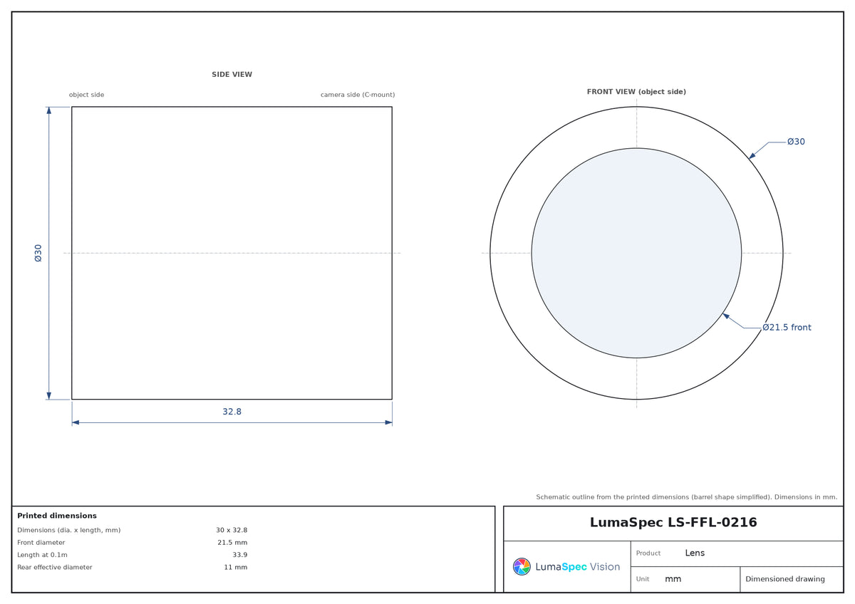 LS-FFL-0216 dimensions (mm)