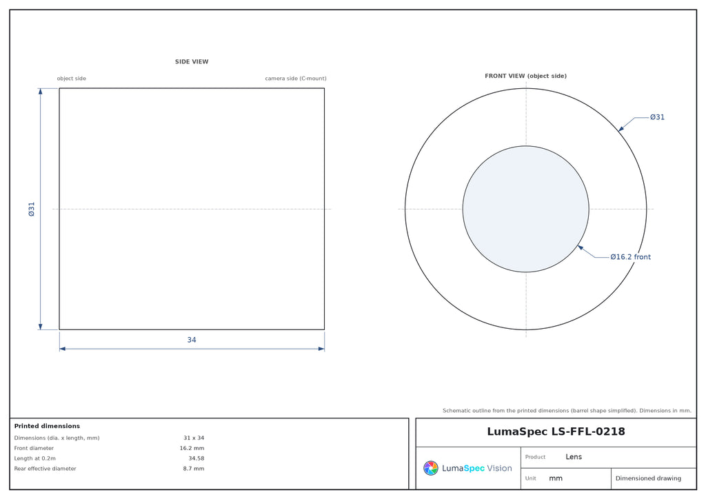 LS-FFL-0218 dimensions (mm)