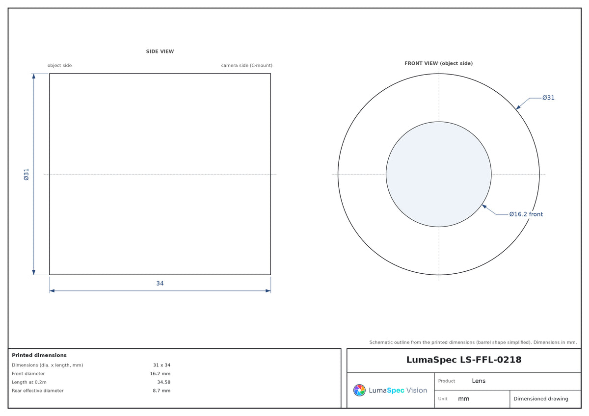 LS-FFL-0218 dimensions (mm)