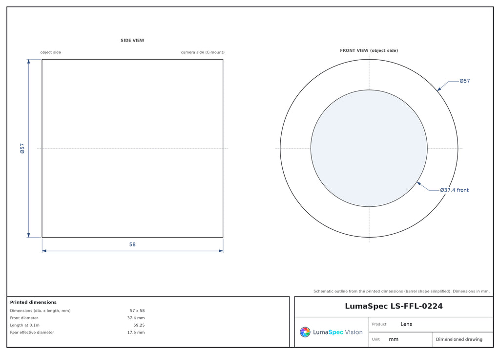LS-FFL-0224 dimensions (mm)