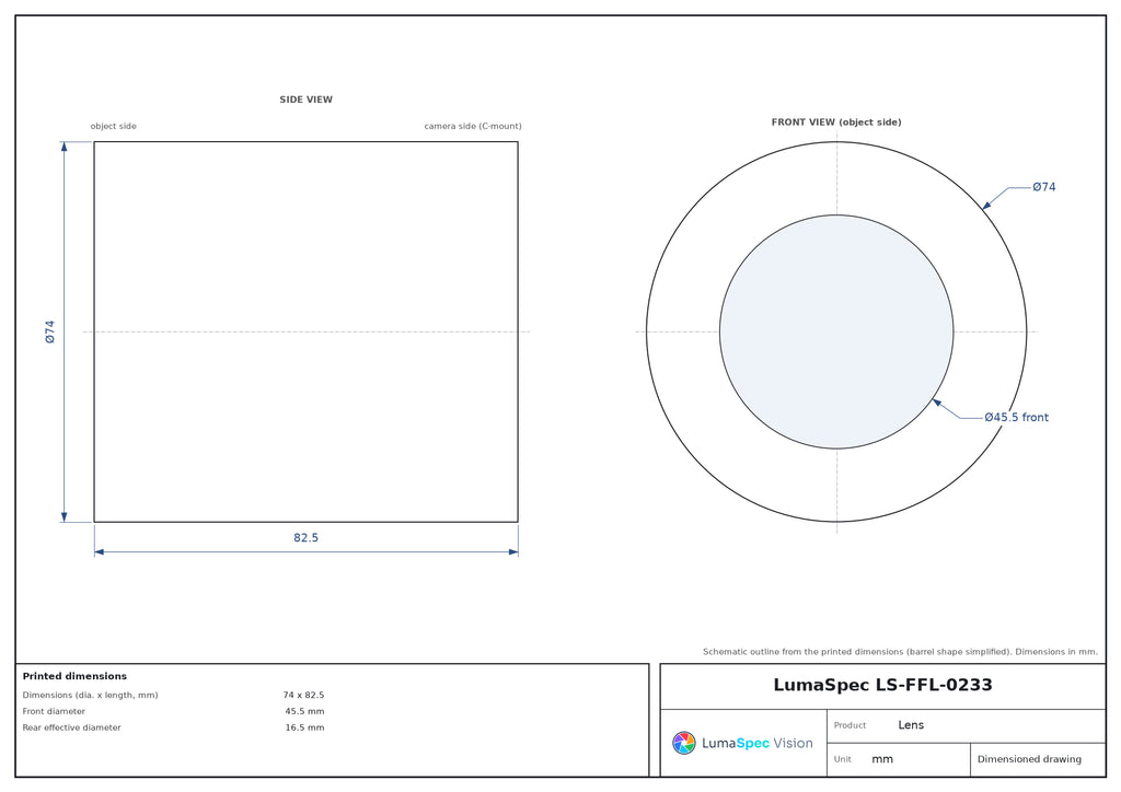 LS-FFL-0233 dimensions (mm)