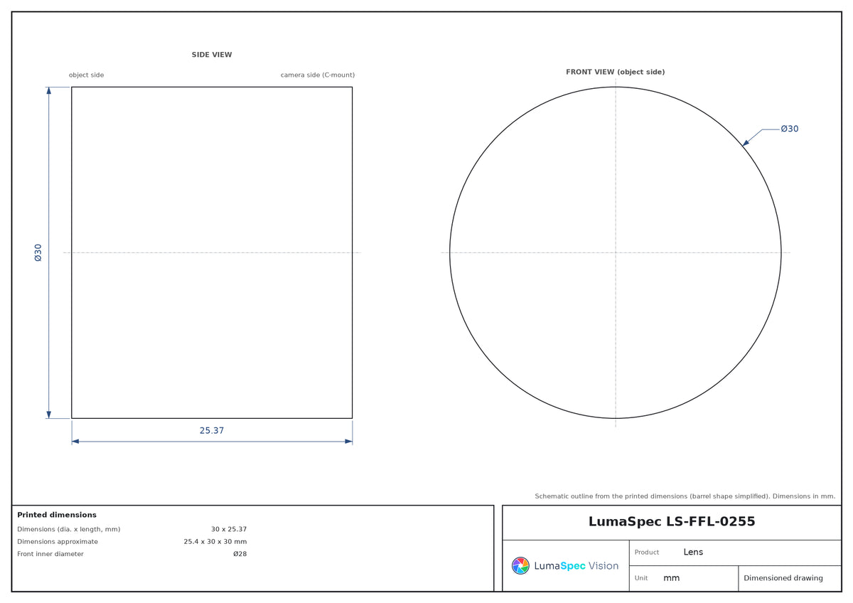 LS-FFL-0255 dimensions (mm)