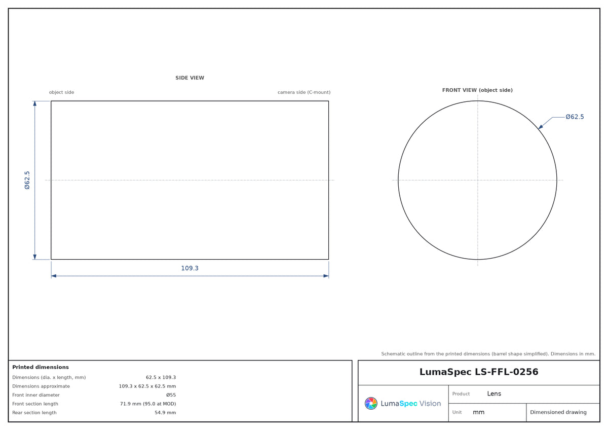 LS-FFL-0256 dimensions (mm)