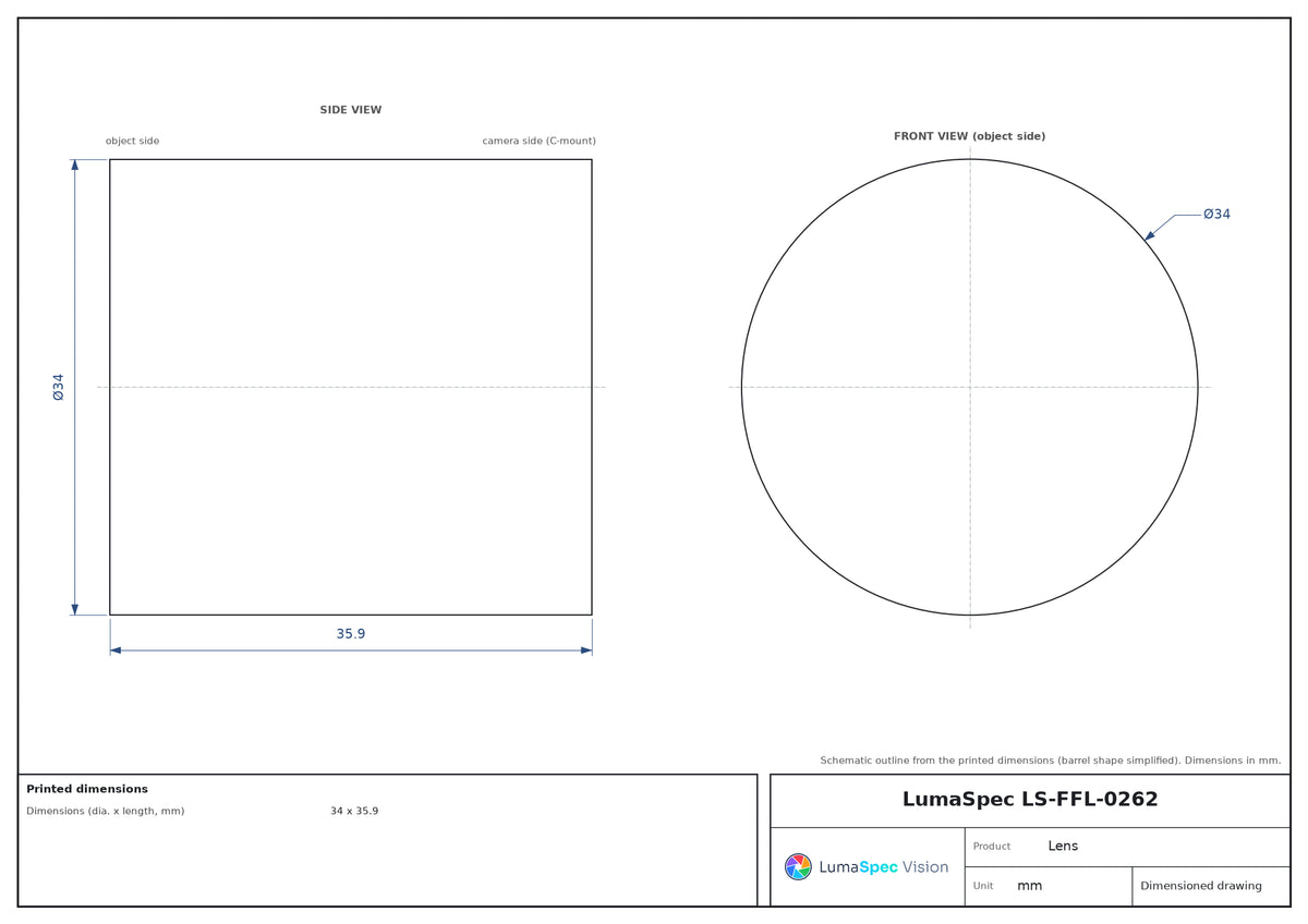 LS-FFL-0262 dimensions (mm)