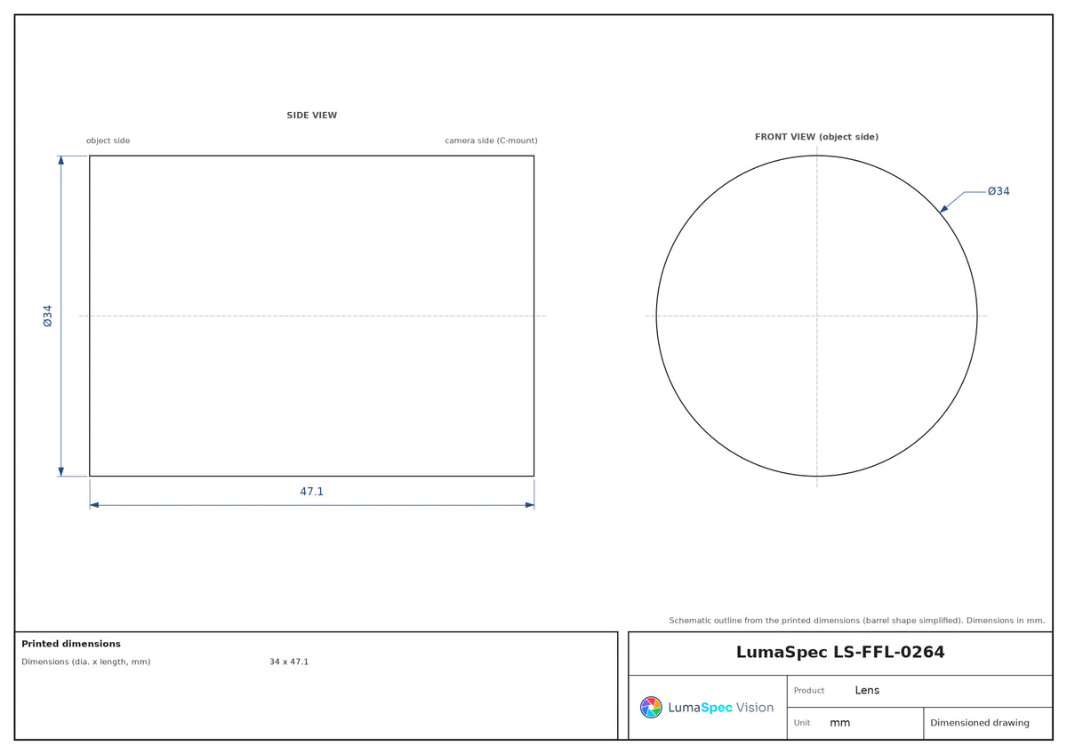 LS-FFL-0264 dimensions (mm)