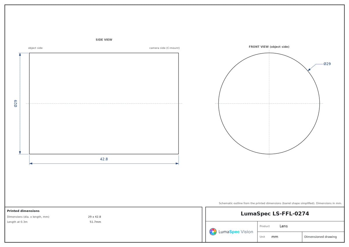 LS-FFL-0274 dimensions (mm)