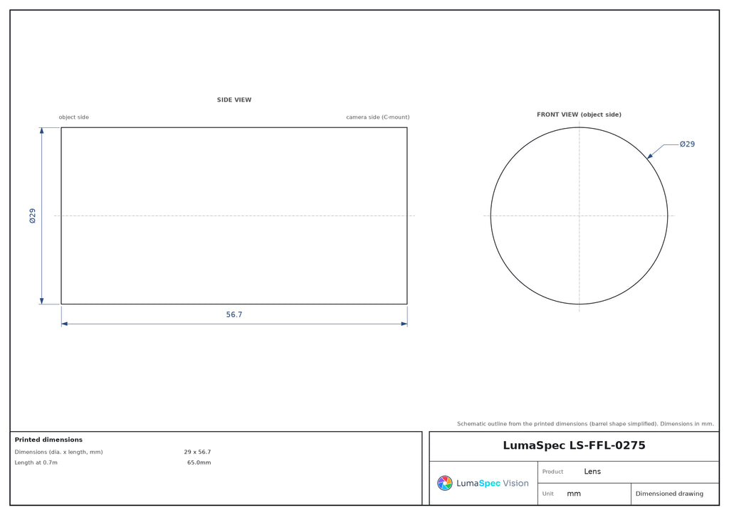 LS-FFL-0275 dimensions (mm)