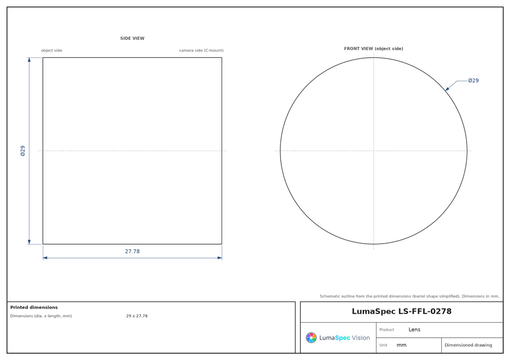 LS-FFL-0278 dimensions (mm)