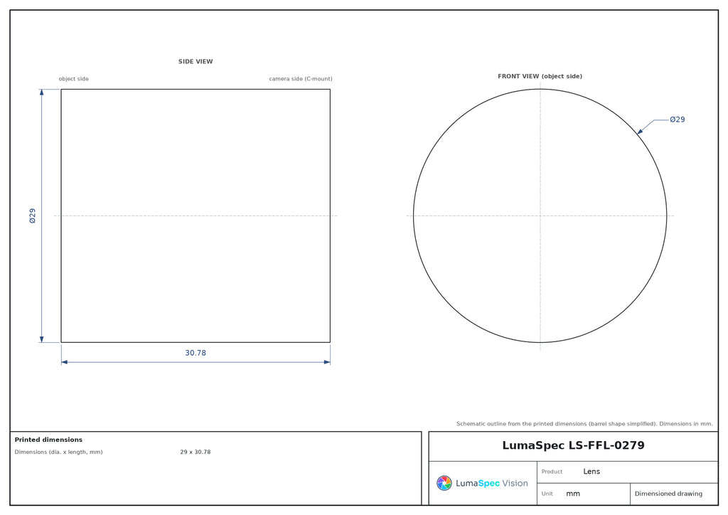 LS-FFL-0279 dimensions (mm)