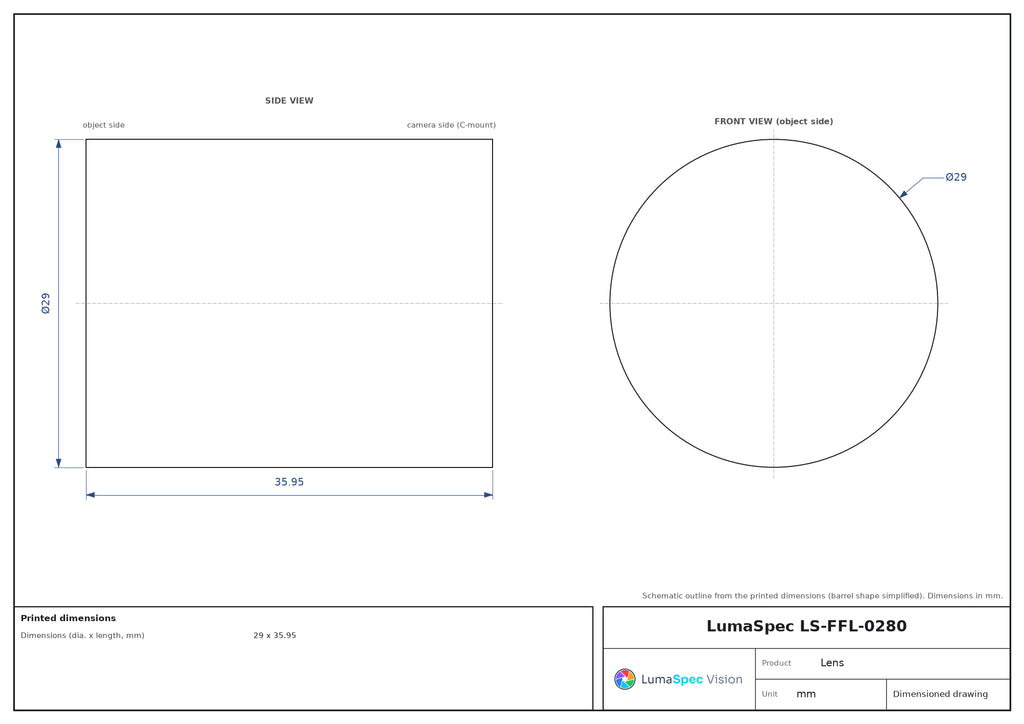 LS-FFL-0280 dimensions (mm)