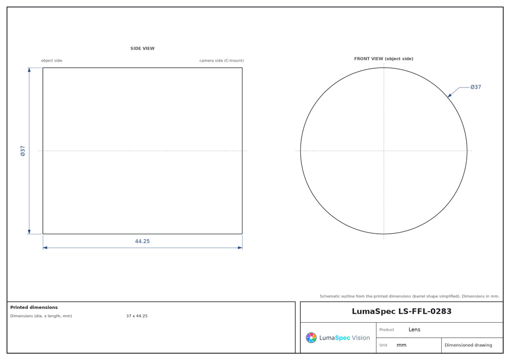 LS-FFL-0283 dimensions (mm)