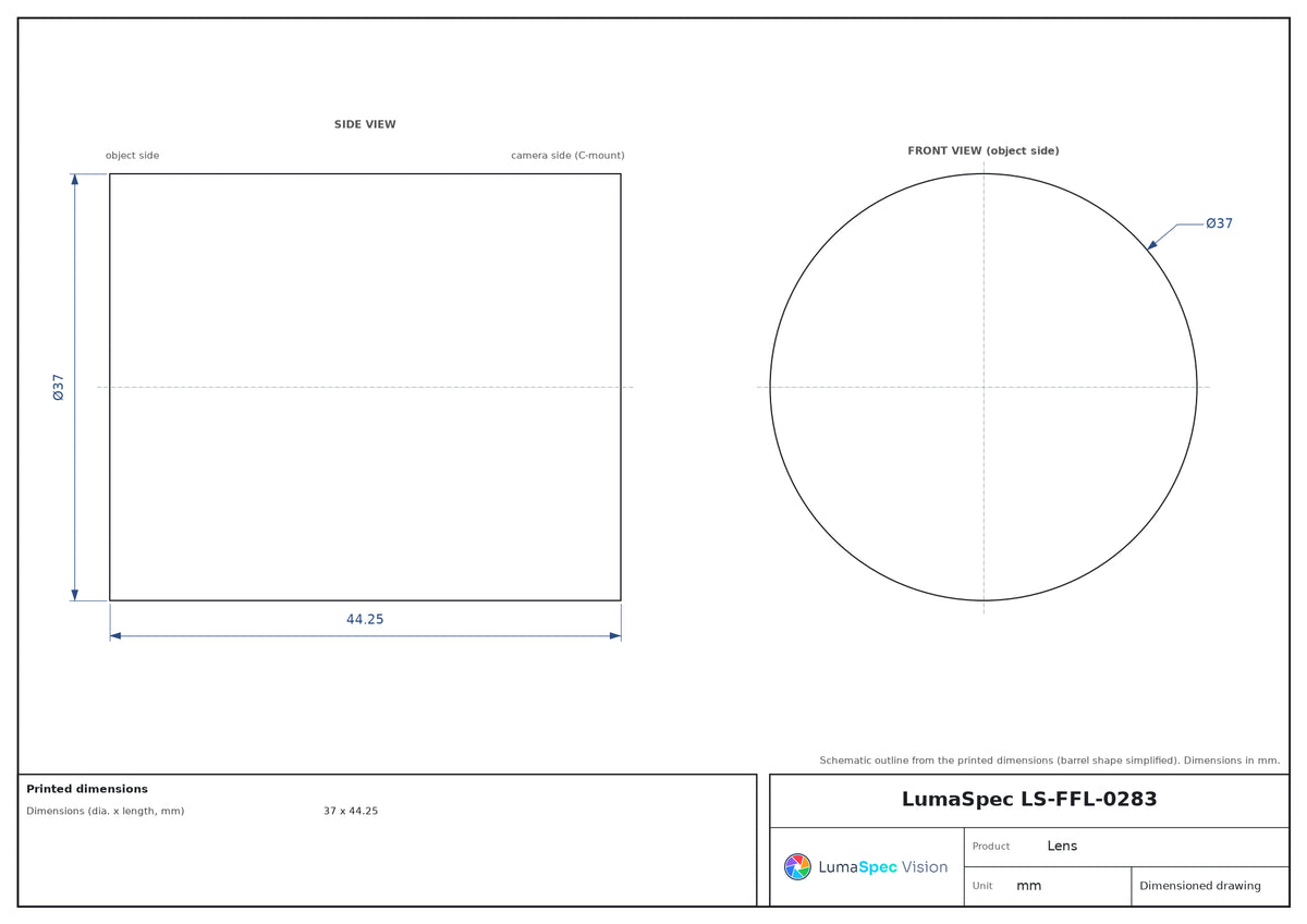 LS-FFL-0283 dimensions (mm)