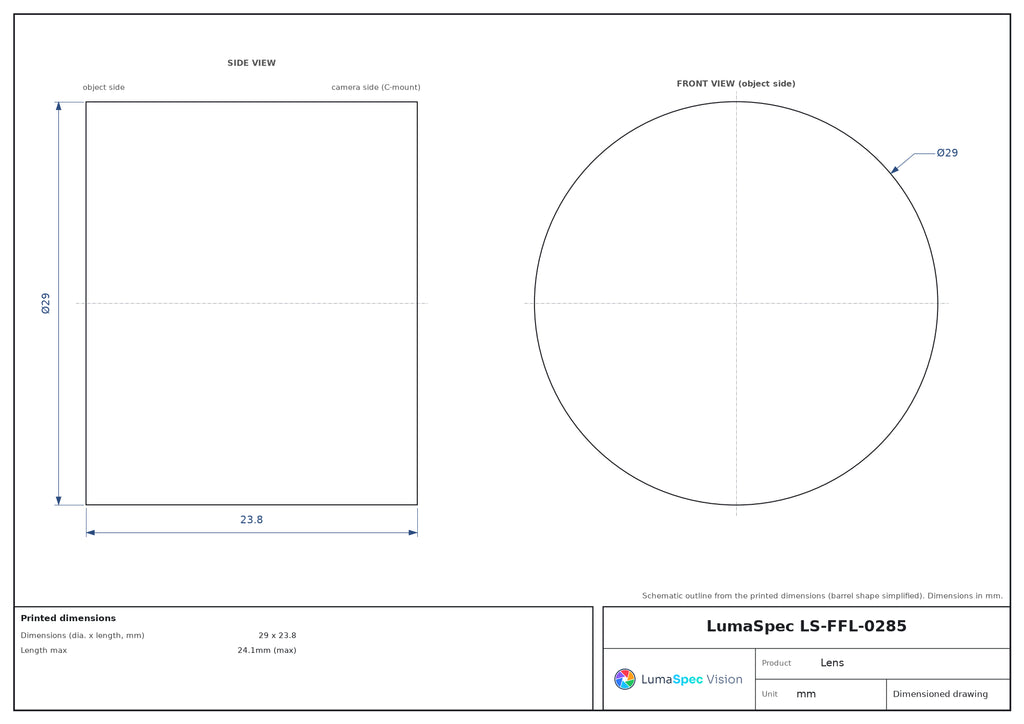 LS-FFL-0285 dimensions (mm)