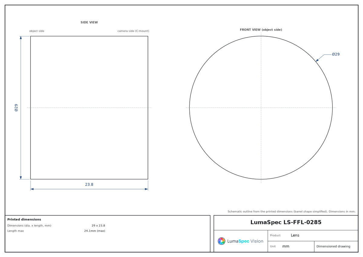 LS-FFL-0285 dimensions (mm)
