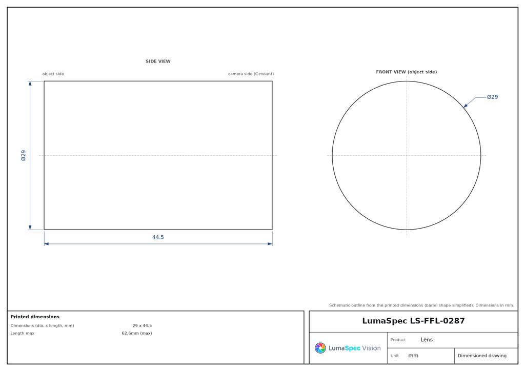 LS-FFL-0287 dimensions (mm)