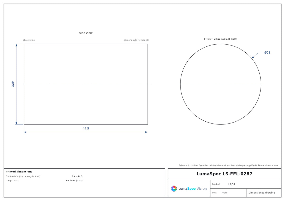 LS-FFL-0287 dimensions (mm)