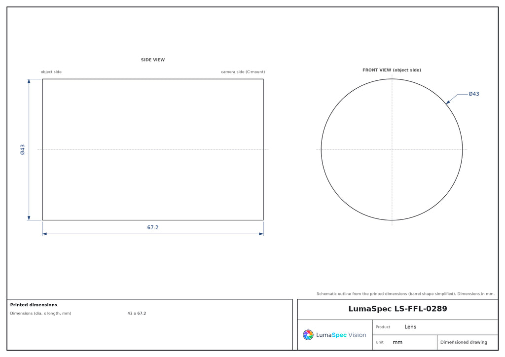 LS-FFL-0289 dimensions (mm)