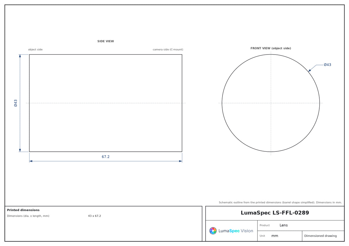 LS-FFL-0289 dimensions (mm)