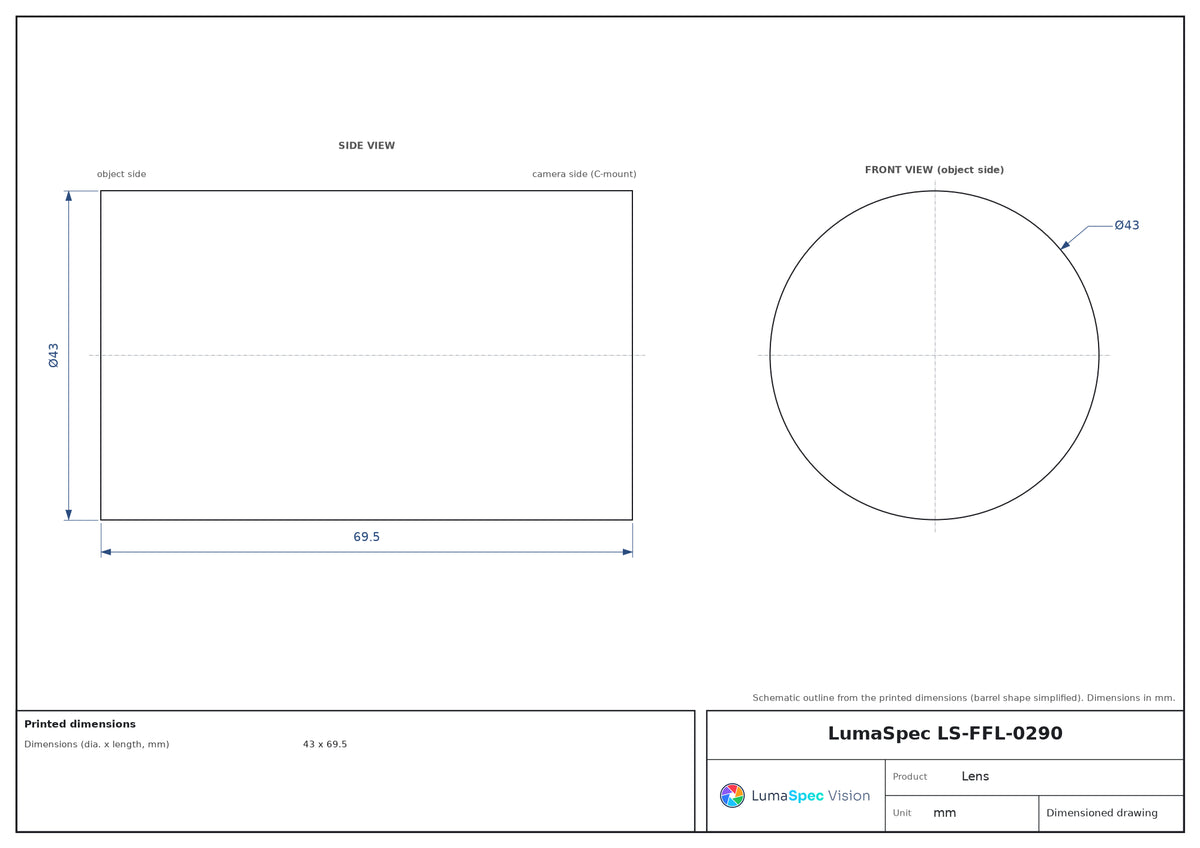 LS-FFL-0290 dimensions (mm)