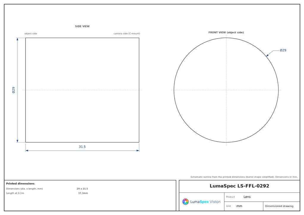 LS-FFL-0292 dimensions (mm)