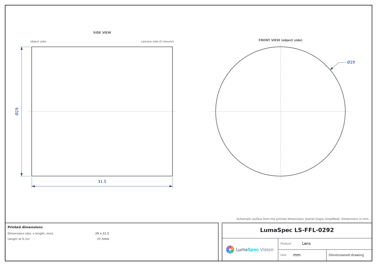LS-FFL-0292 dimensions (mm)