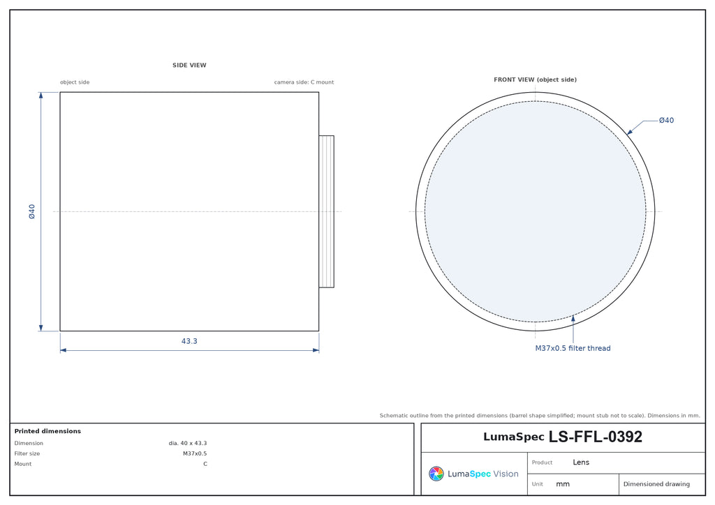 LS-FFL-0392 dimensions (mm)
