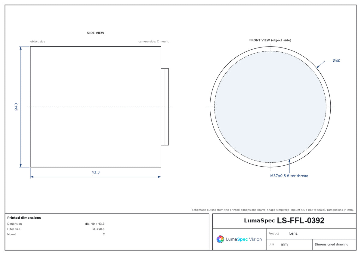 LS-FFL-0392 dimensions (mm)