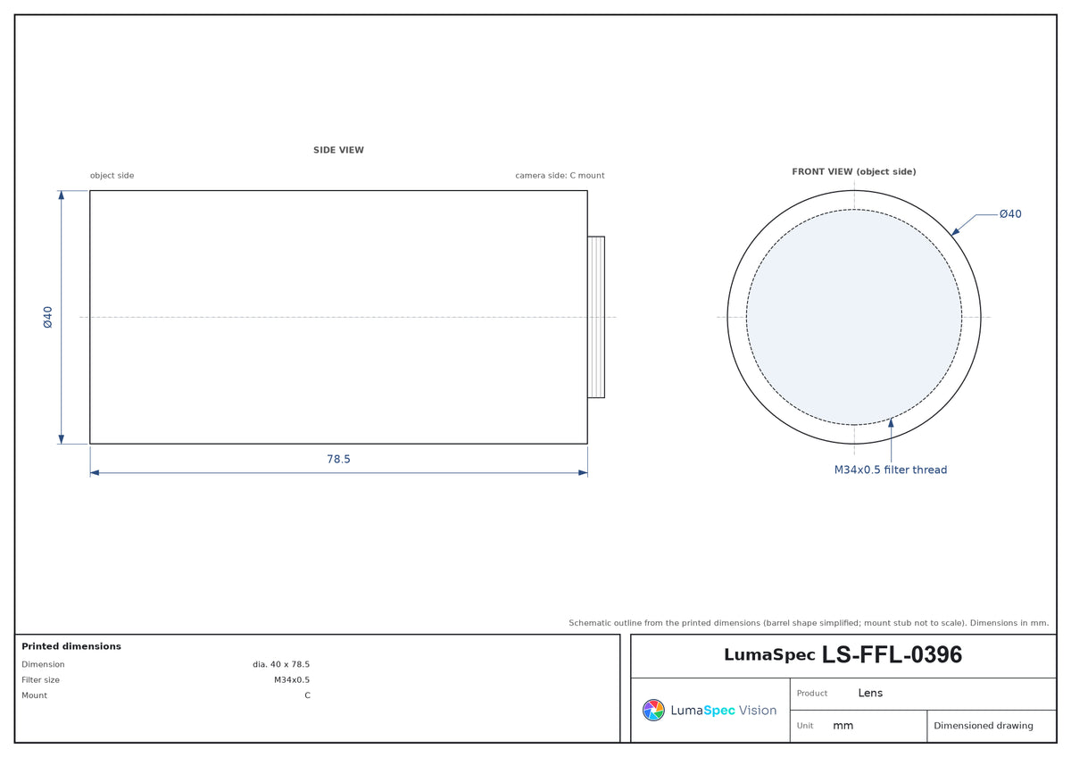 LS-FFL-0396 dimensions (mm)