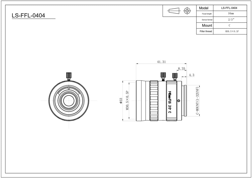 LS-FFL-0404 dimensions (mm)