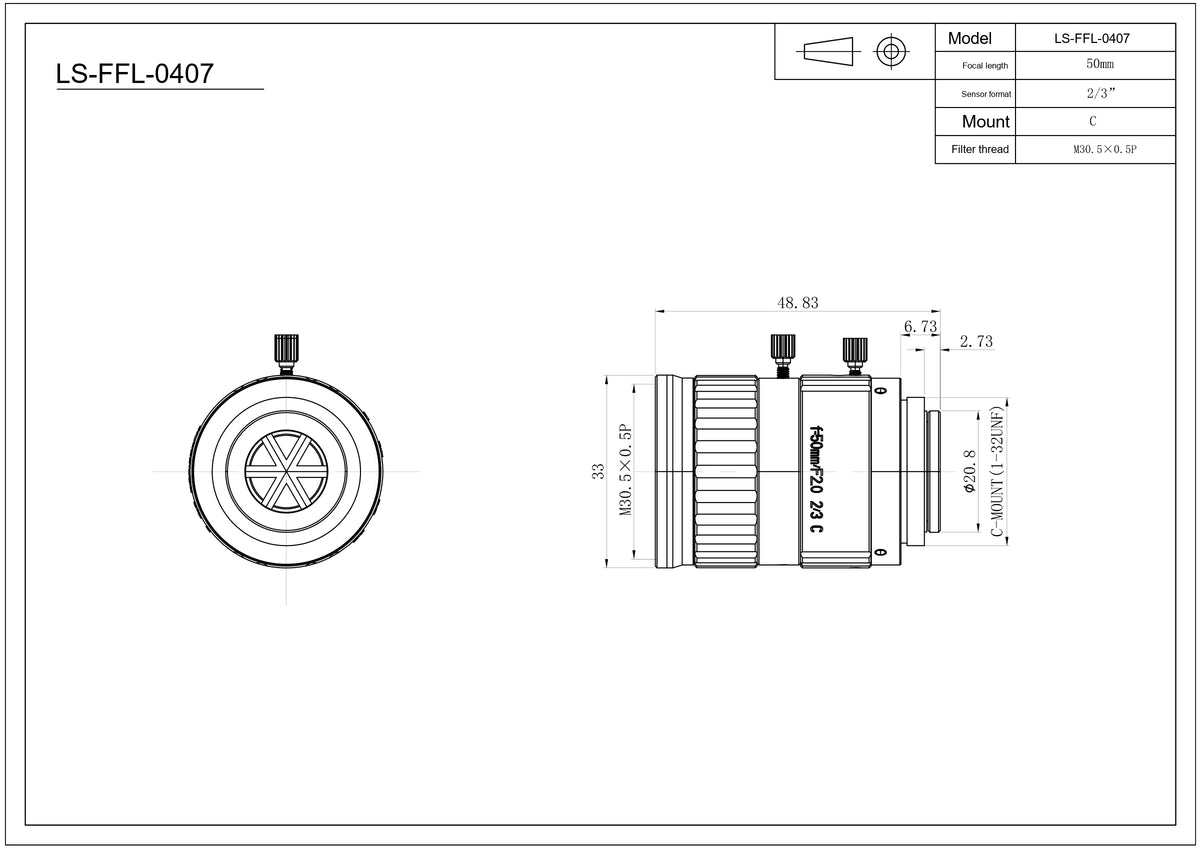 LS-FFL-0407 dimensions (mm)